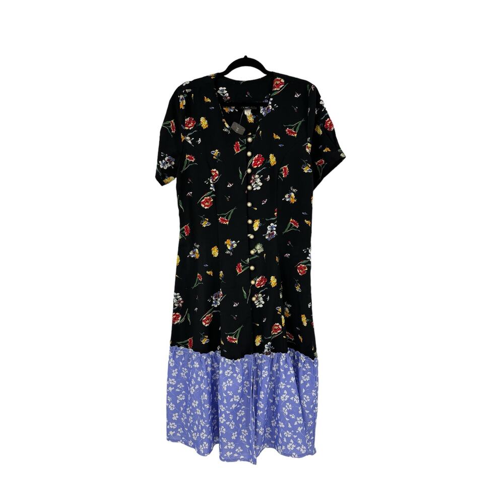 Urban Outfitters Renewal Midi Dress Womens Large Floral Black Ruffle Vintage NWT
